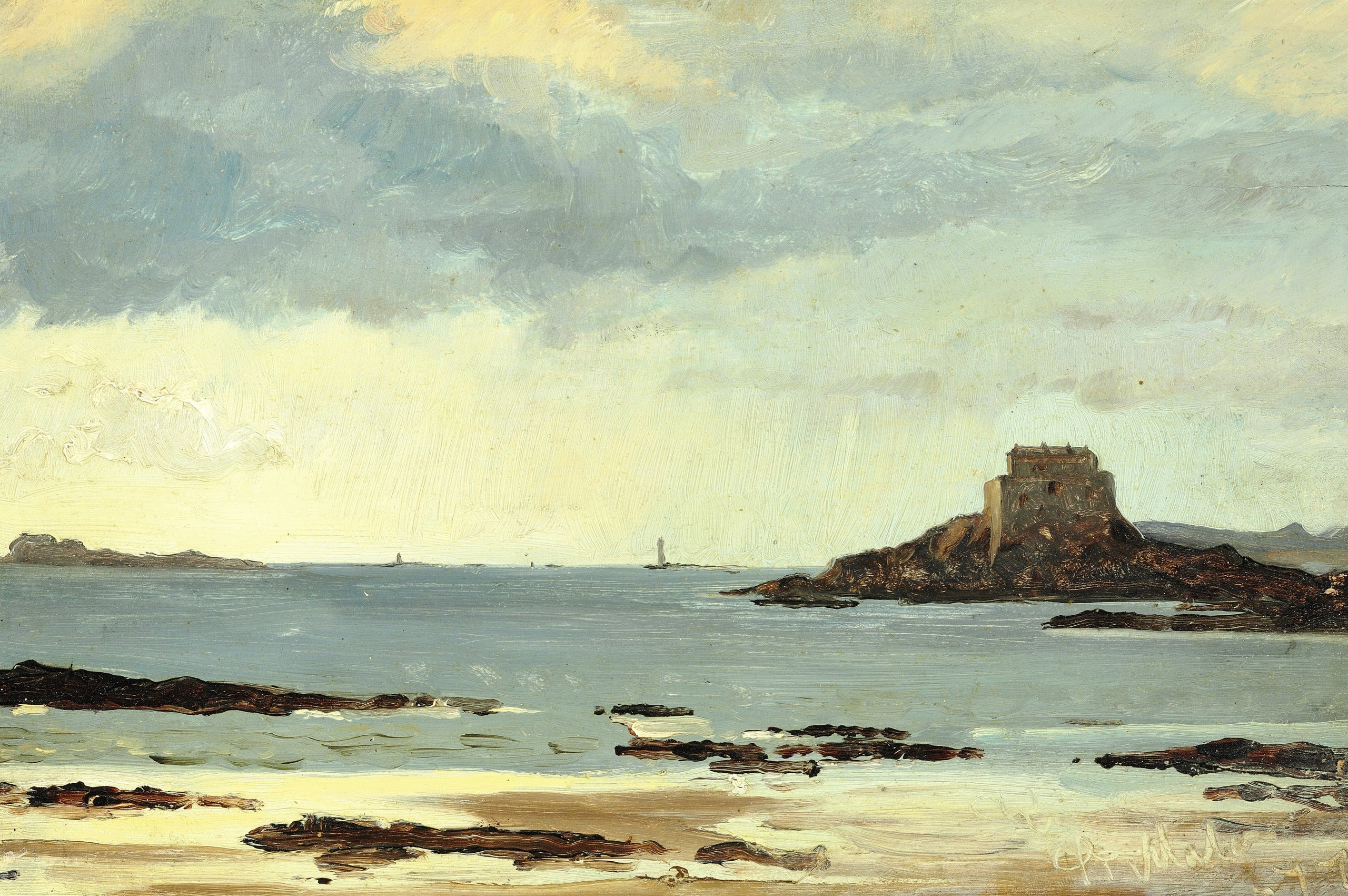 Studie af stranden i gråt vejr i Saint-Malo - Peder Severin Krøyer