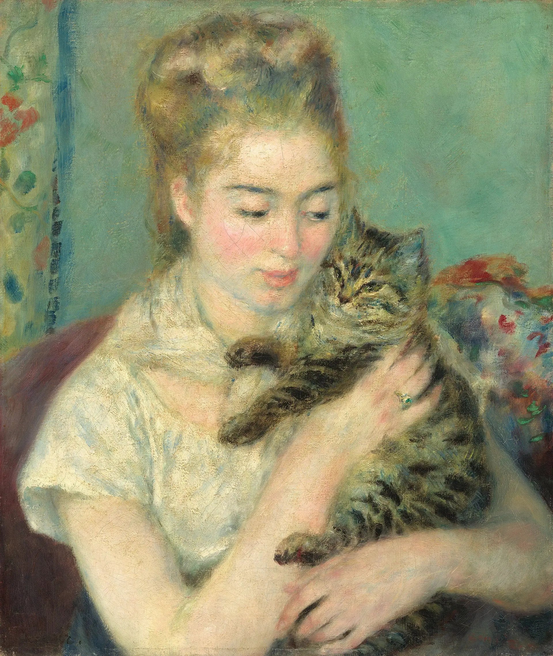 Reproduction du tableau « Femme au chat - Pierre-Auguste Renoir » par Alpha Reproduction en peinture à l’huile