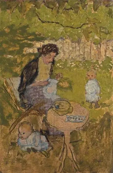 Kvinde, der syr i en have (med børn) - Pierre Bonnard