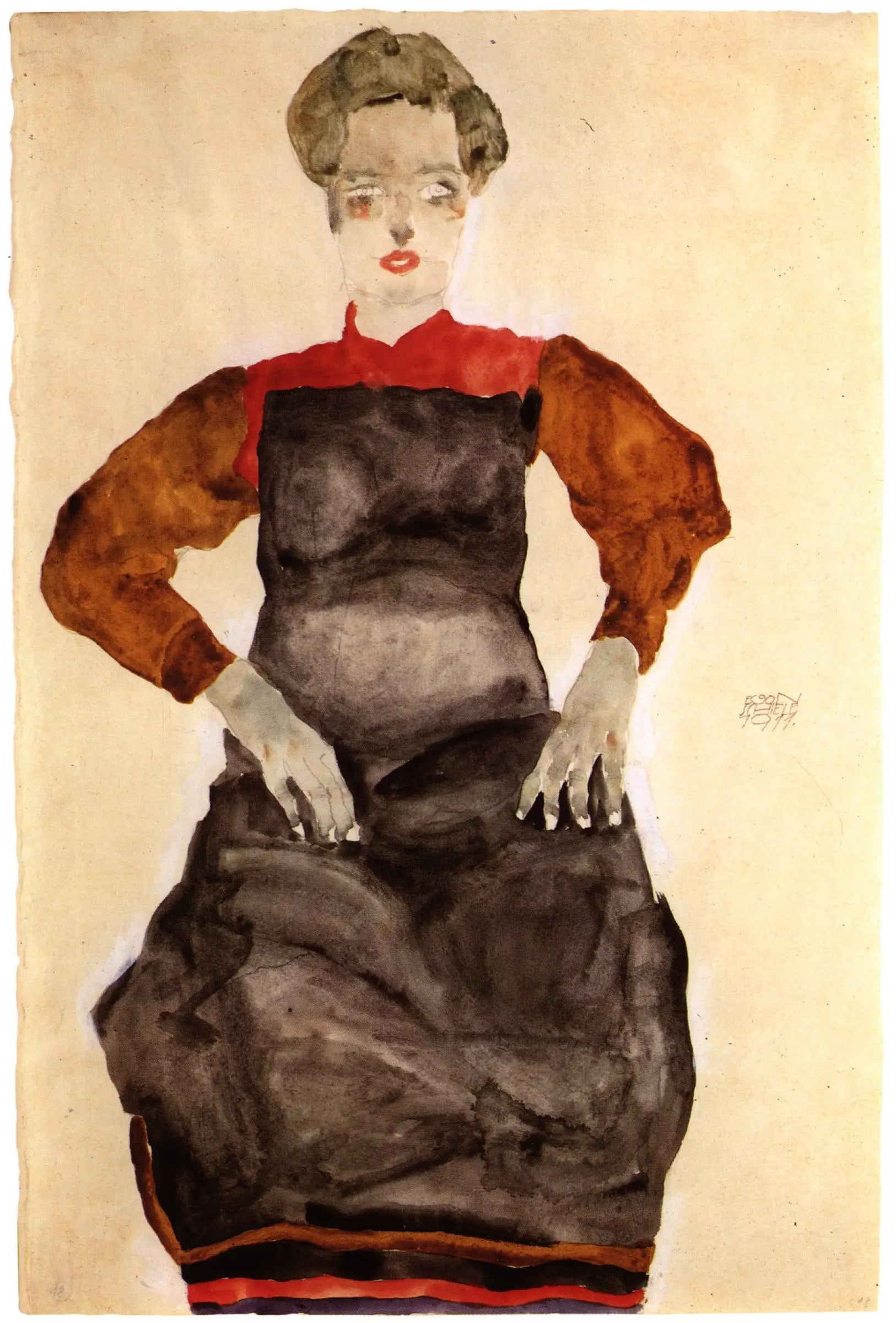 Reproduction du tableau « Femme en tablier noir - Egon Schiele » par Alpha Reproduction en peinture à l’huile