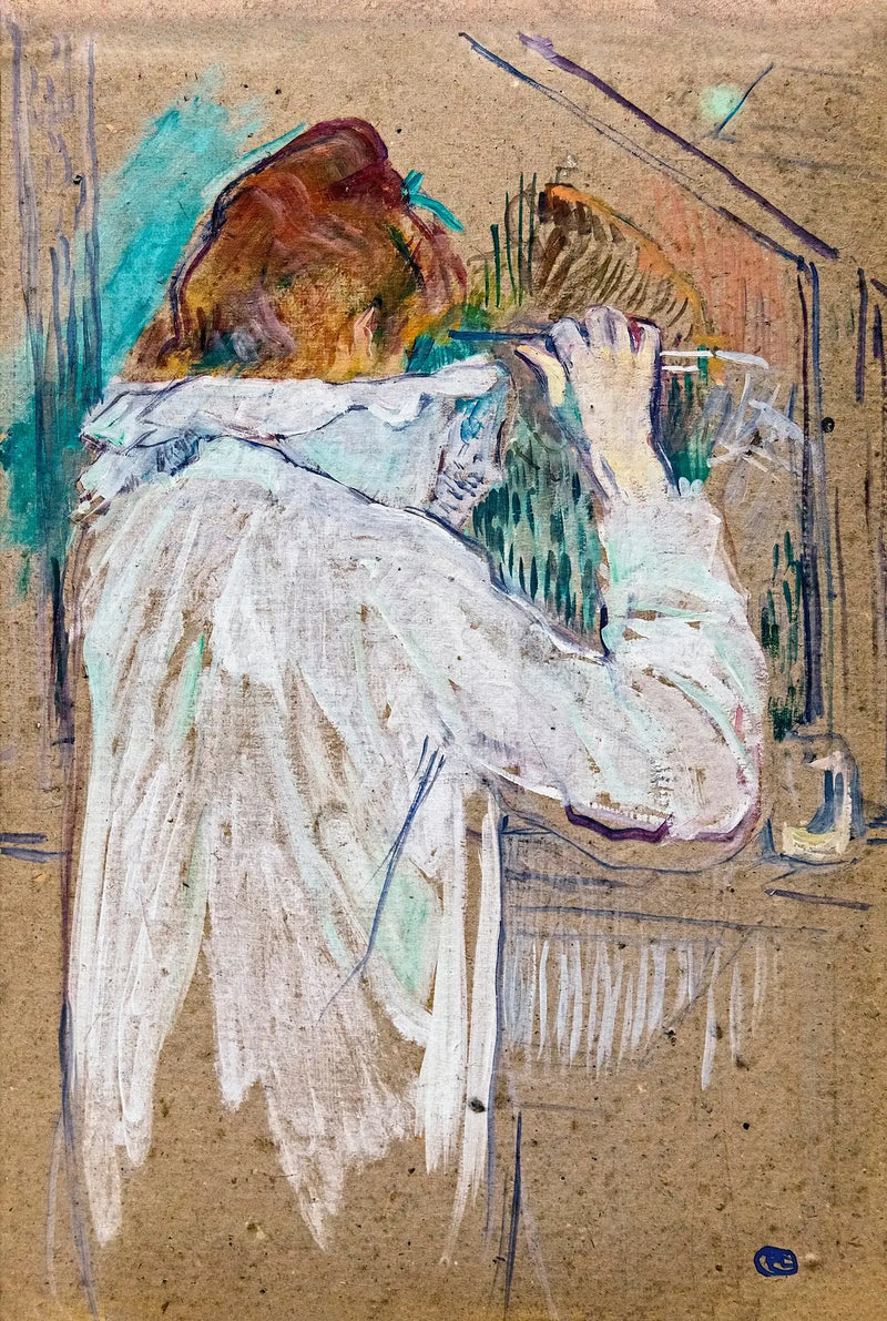 Kvinde der krøller sit hår - Henri de Toulouse-Lautrec