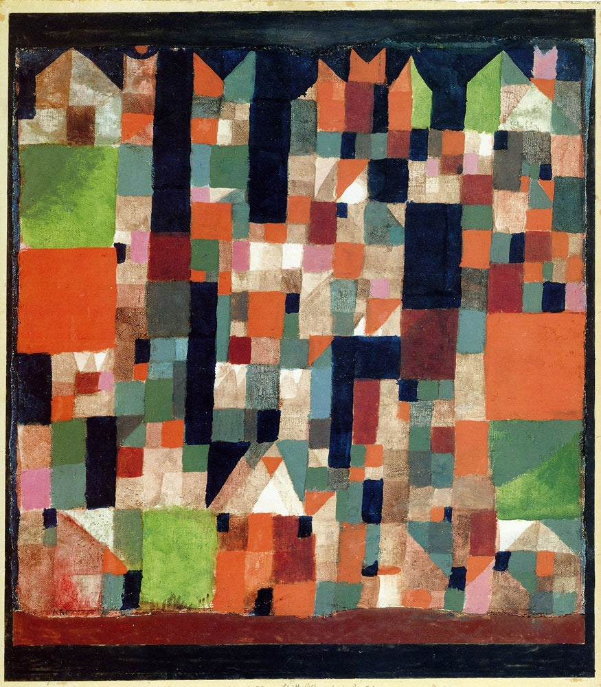 Billede af en by (røde/grønne accenter) - Paul Klee