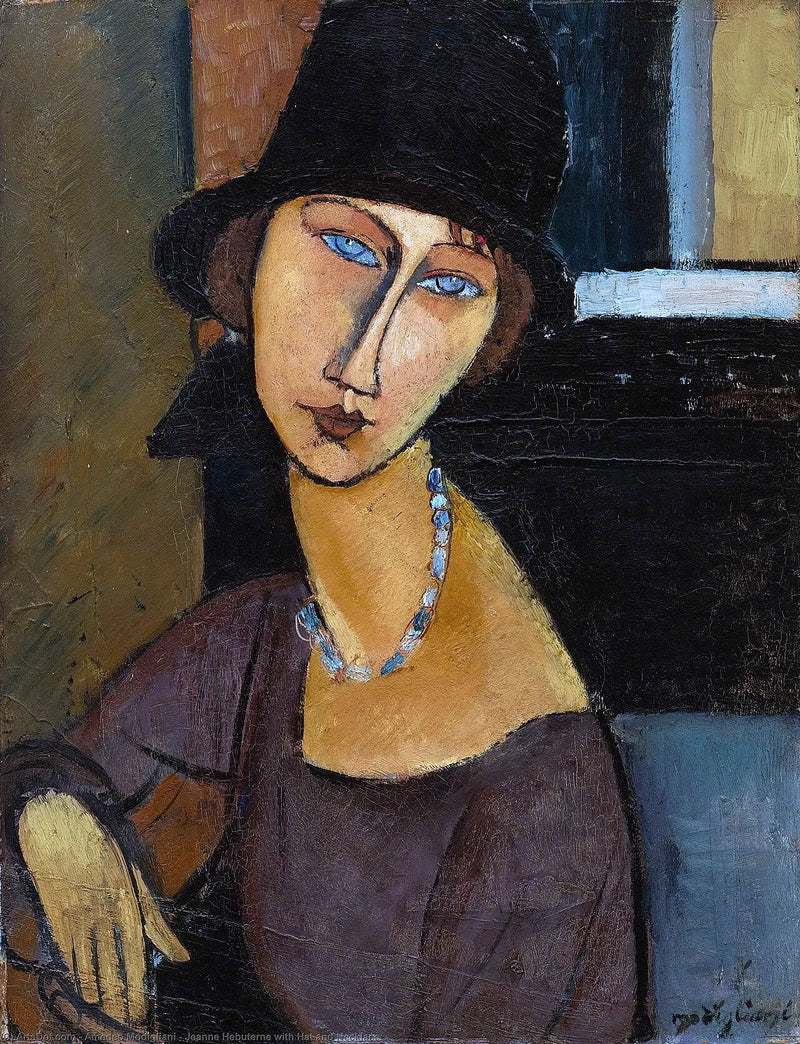Jeanne Hébuterne med Hat og Halskæde - Amedeo Modigliani