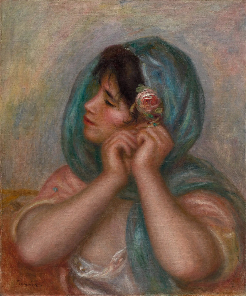 Ung kvinde der ordner sin ørering - Pierre-Auguste Renoir