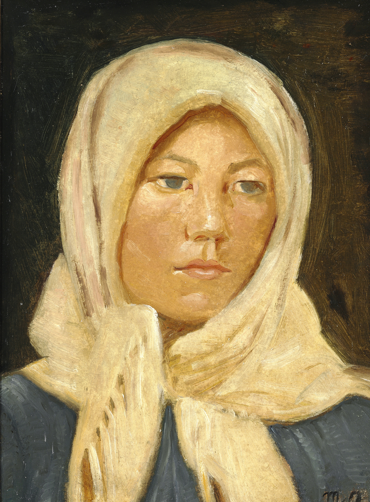 Ung kvinde fra Skagen iført tørklæde. - Michael Peter Ancher
