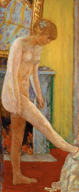 Ung pige nøgen foran pejsen - Pierre Bonnard