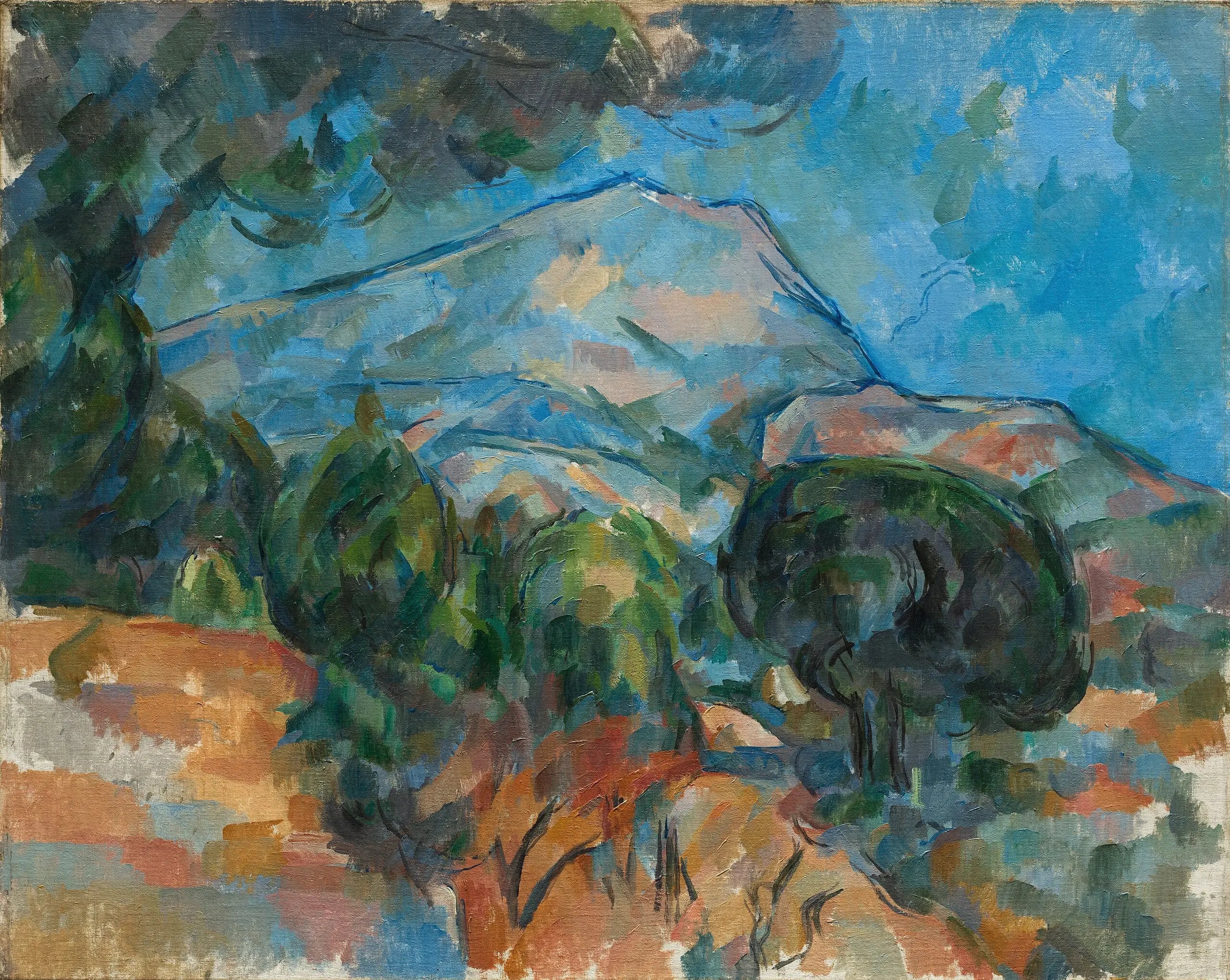 Reproduction du tableau « La Montagne Sainte-Victoire au-dessus de la route du Tholonet (avec pin parasol) - Paul Cézanne » par Alpha Reproduction en peinture à l’huile