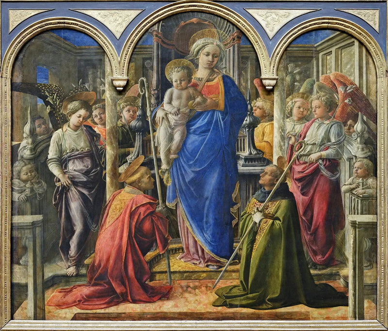 Jomfruen og Barnet omgivet af engle, Sankt Frediano og Sankt Augustin - Fra Filippo Lippi
