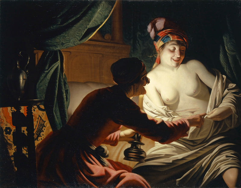Jagten på lopper ved lyset af et stearinlys - Gerrit van Honthorst