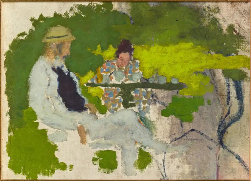 Reproduction du tableau « Le père et la sœur de l'artiste dans le jardin de Grand-Lemps - Pierre Bonnard » par Alpha Reproduction en peinture à l’huile