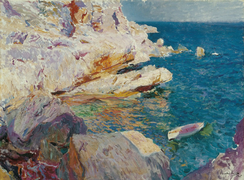 Les rochers de Jávea et le bateau blanc - Joaquín Sorolla