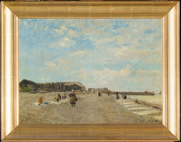 Normandere hænger tøj op på en strand - Eugène Boudin