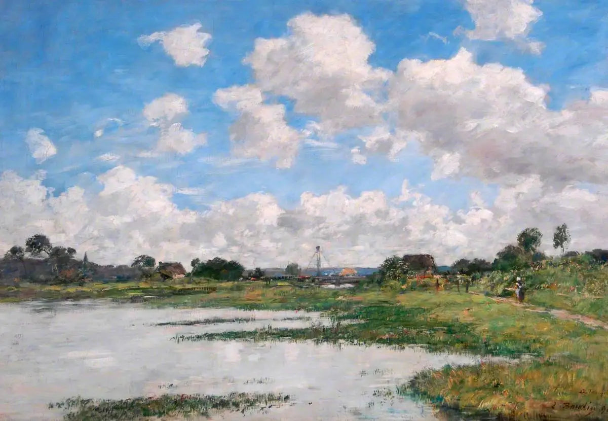 Reproduction du tableau « Paysage, rivière Touques, Normandie - Eugène Boudin » par Alpha Reproduction en peinture à l’huile