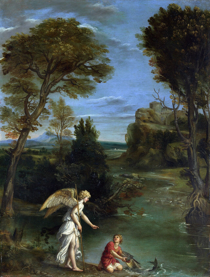 Landskab med Tobit, der fanger fisken - Domenichino