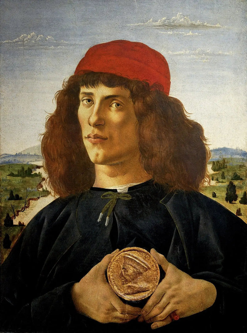 Portræt af en mand med medalje af Cosme den ældre - Sandro Botticelli