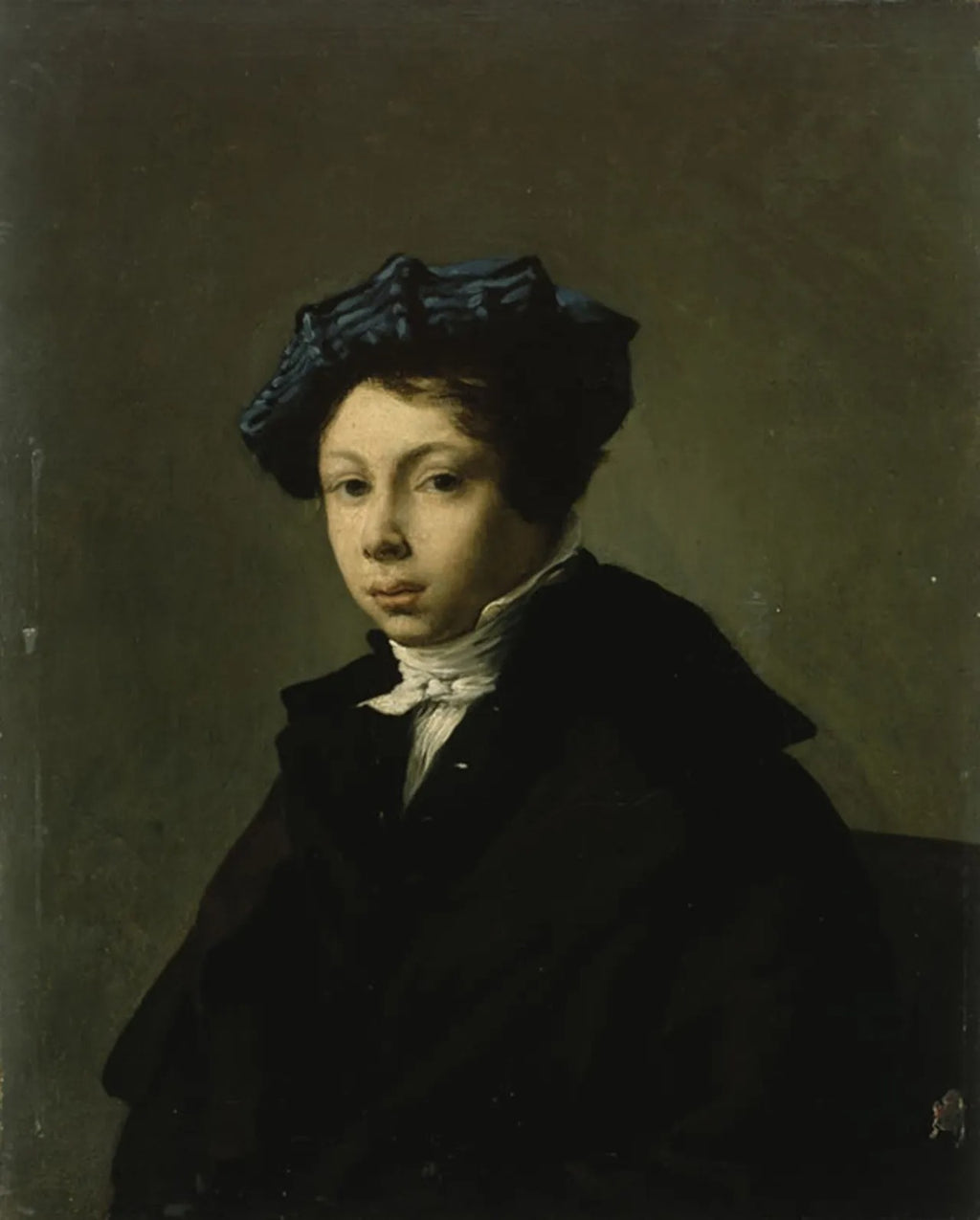 Reproduction du tableau « Portrait de jeune homme coiffé d'un béret bleu - Eugène Delacroix » par Alpha Reproduction en peinture à l’huile
