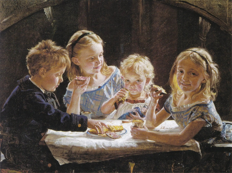Fire børn, der spiser frokost. - Peder Severin Krøyer