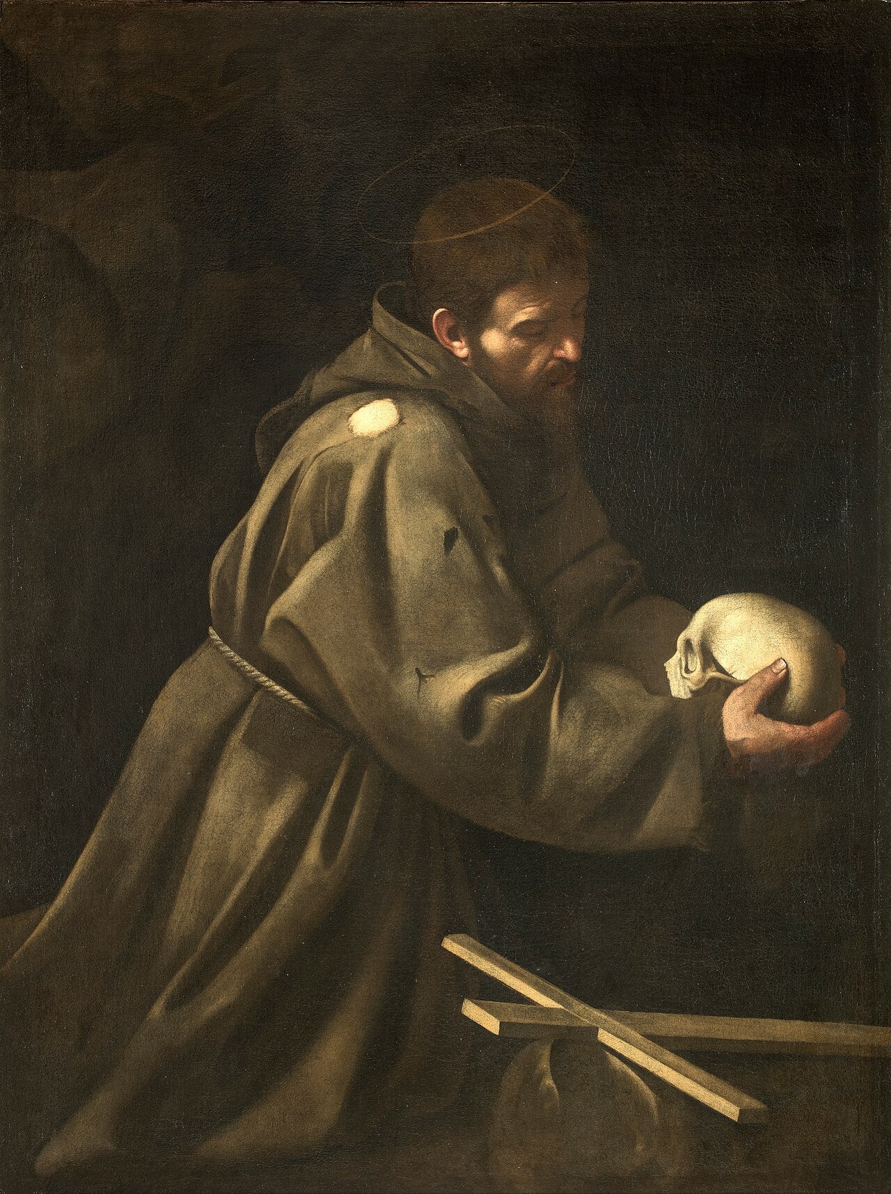 Reproduction du tableau « Saint François en méditation - Le Caravage » par Alpha Reproduction en peinture à l’huile