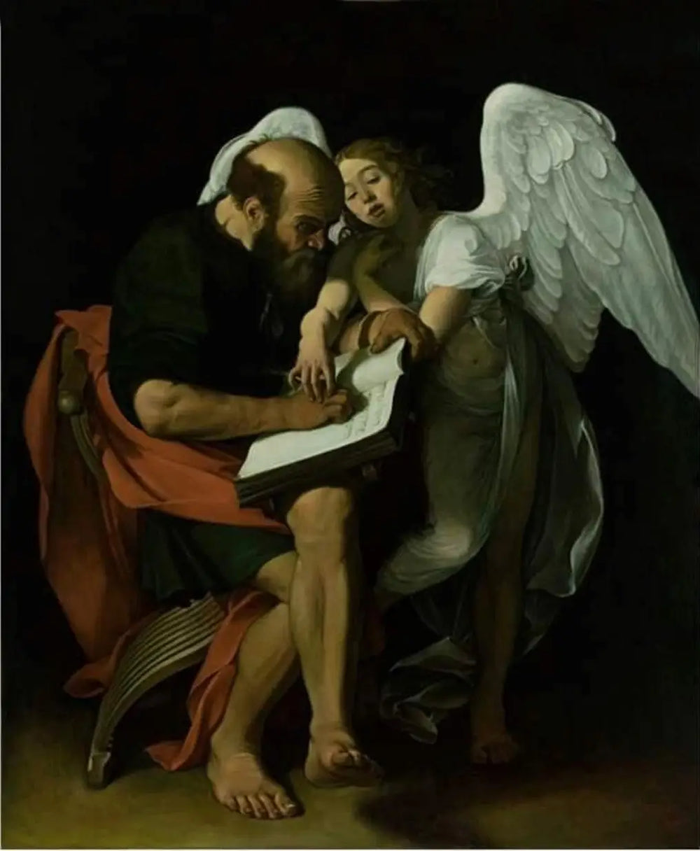 Reproduction du tableau « Saint Matthieu et l'Ange - Le Caravage » par Alpha Reproduction en peinture à l’huile