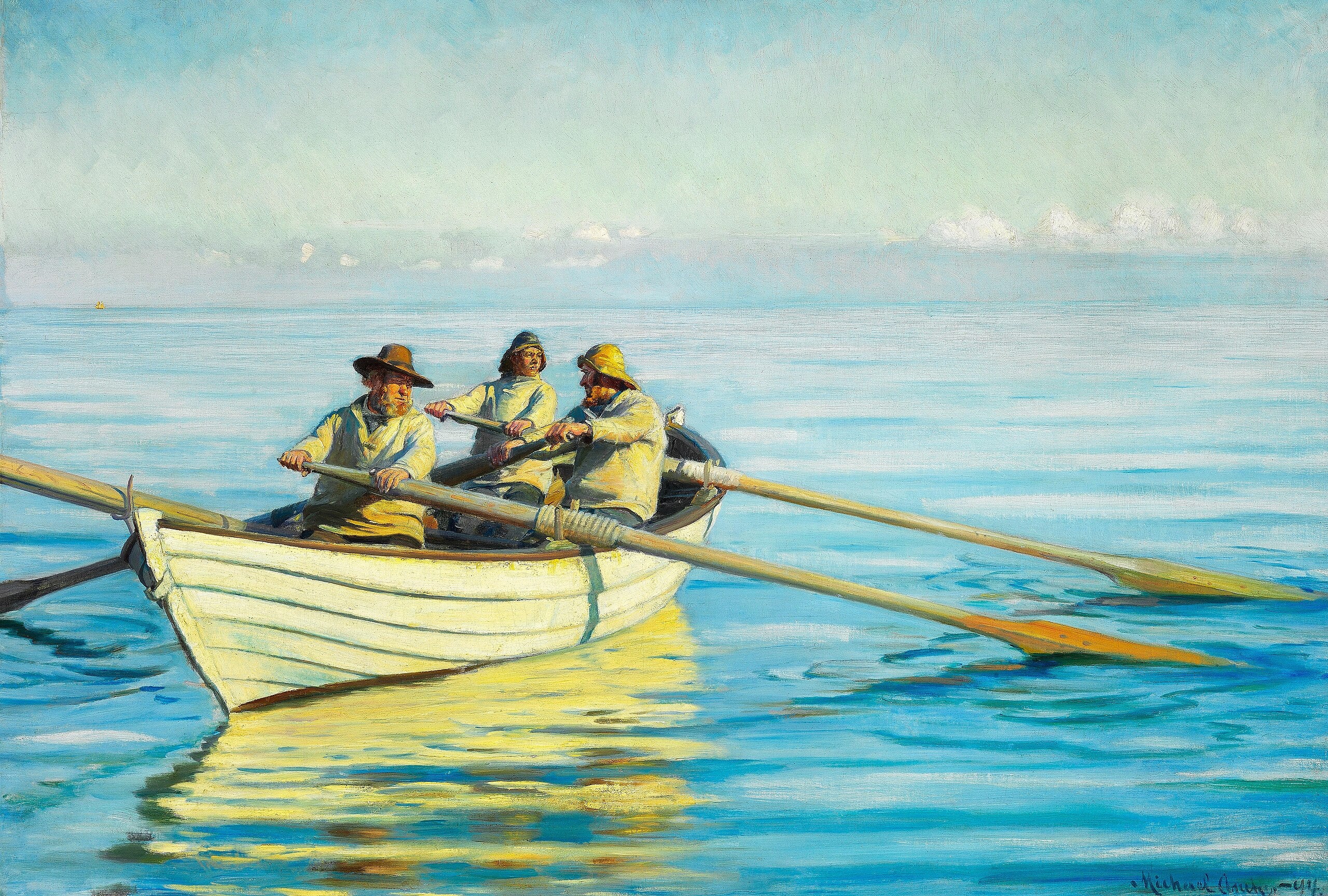 Tre fiskere i en båd. - Michael Peter Ancher