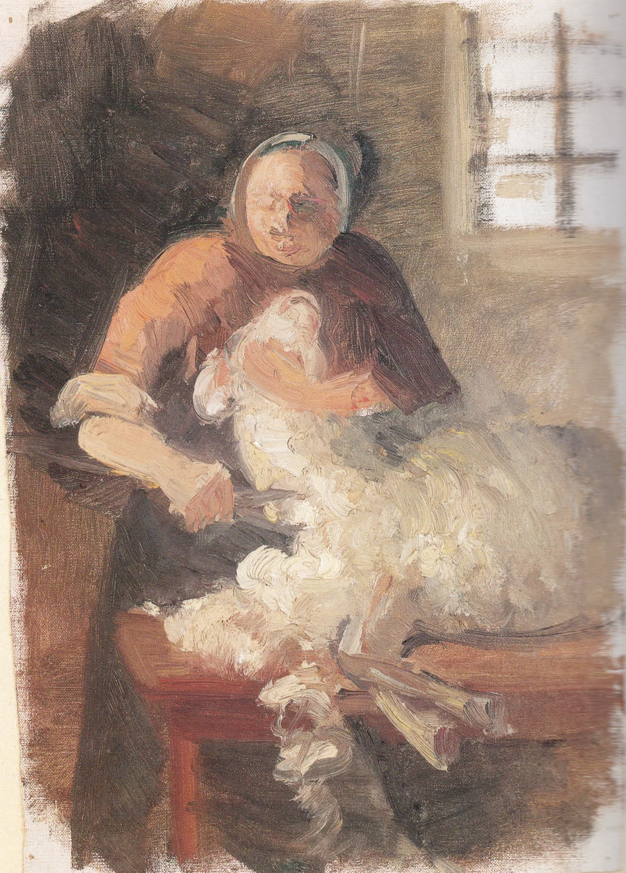 En kvinde klipper et får - Anna Ancher