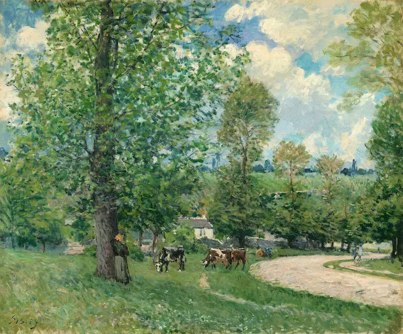 Køer på græs, Louveciennes - Alfred Sisley