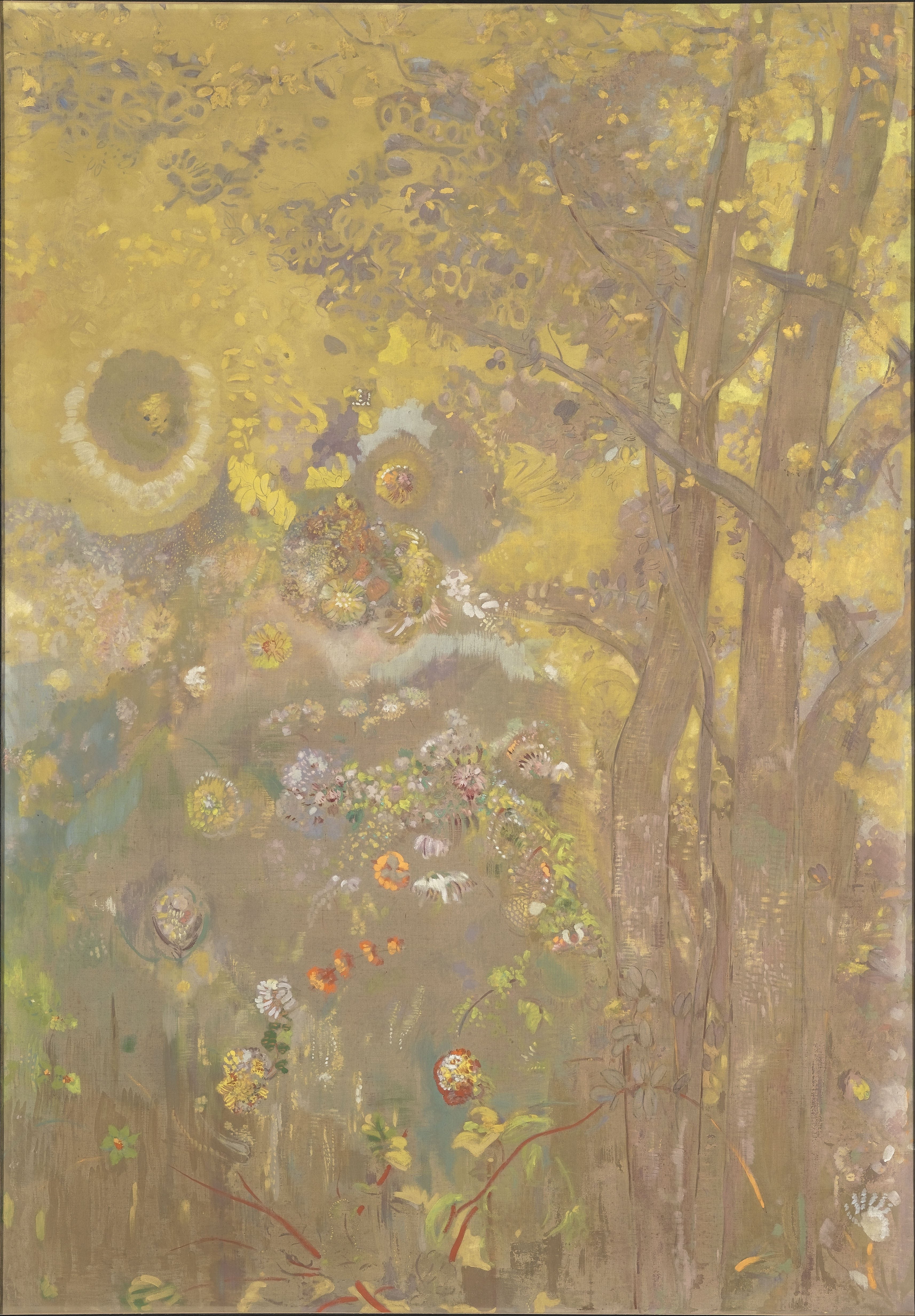 Arbres sur un fond jaune - Odilon Redon