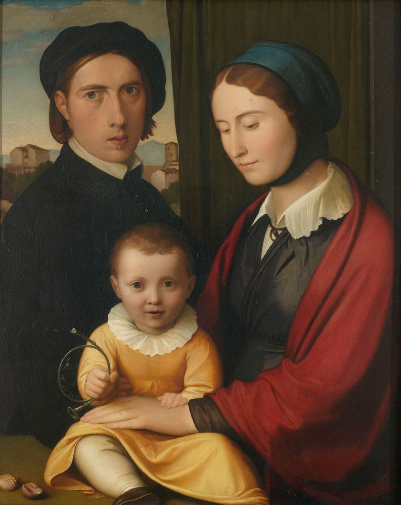 Selvportræt af kunstneren med hans kone og søn Alfons - Johann Friedrich Overbeck