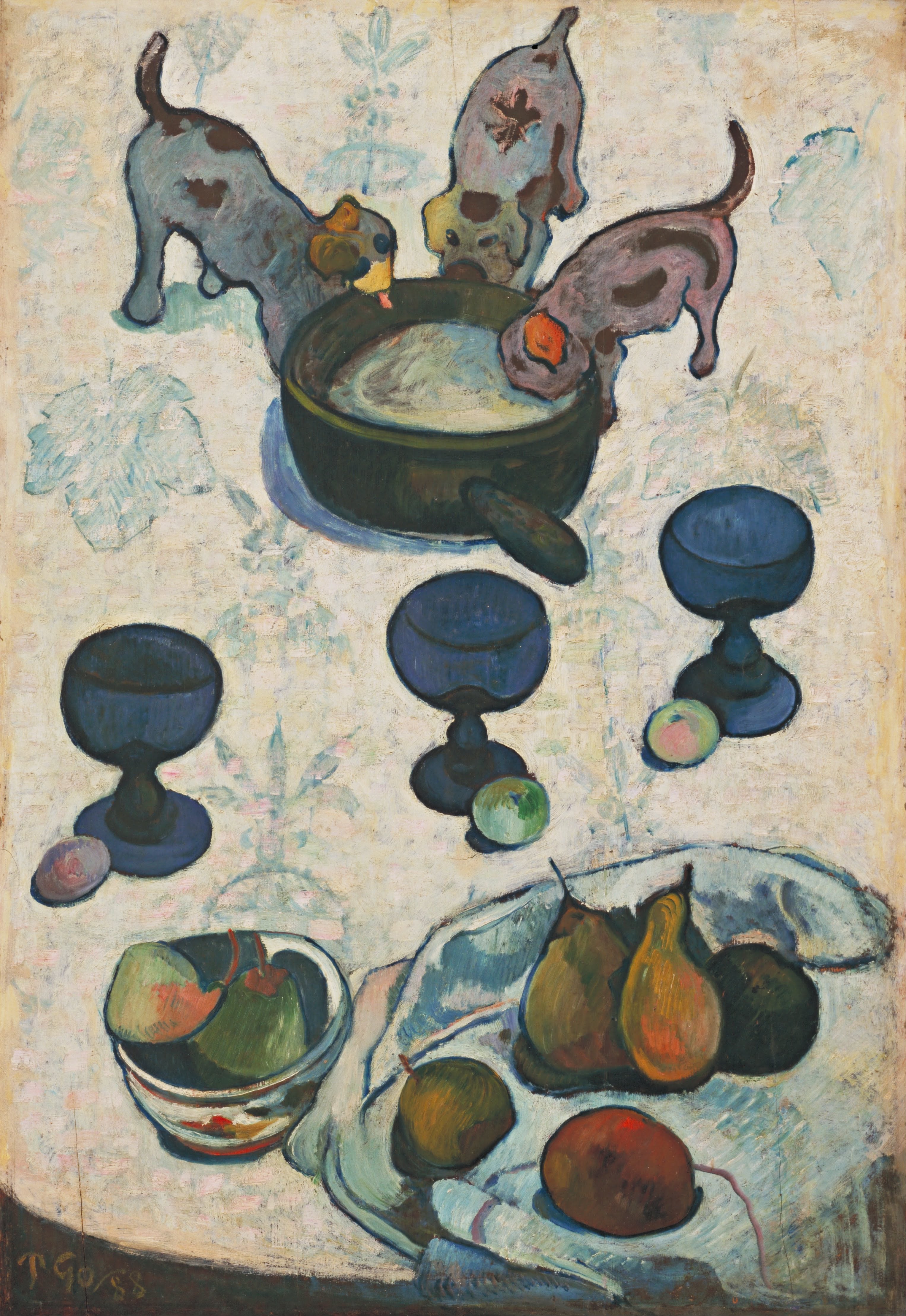 Stilleben med tre små hunde - Paul Gauguin