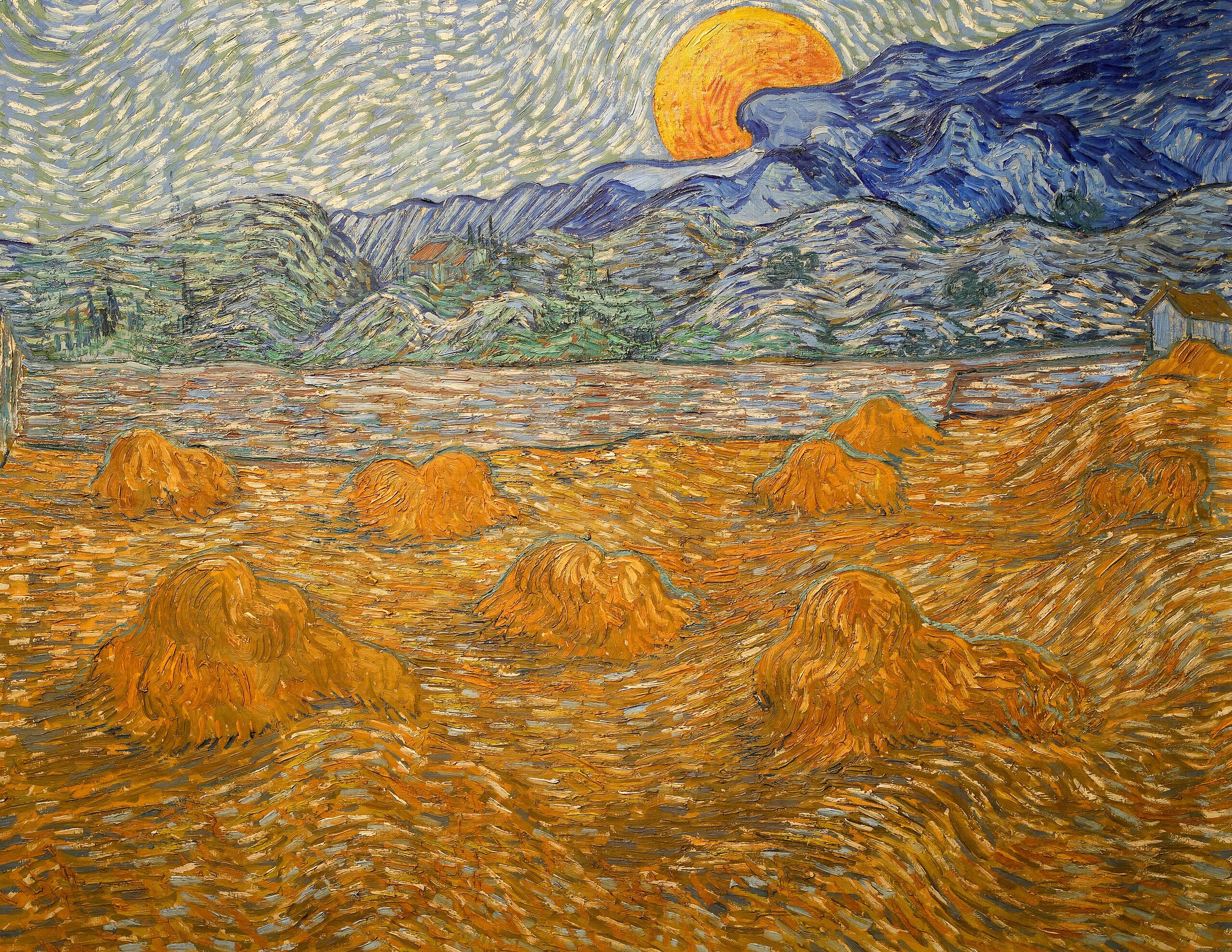 Landskab med hvedeknipper og stigende måne - Vincent van Gogh