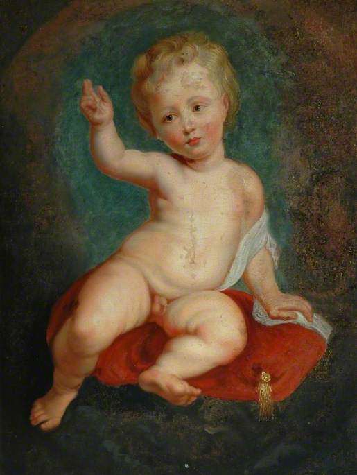 Barn siddende på en rød pude - Peter Paul Rubens