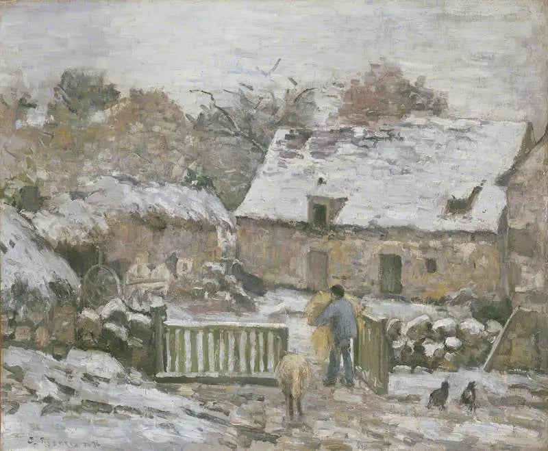 Gård i Montfoucault, sneeffekt - Camille Pissarro