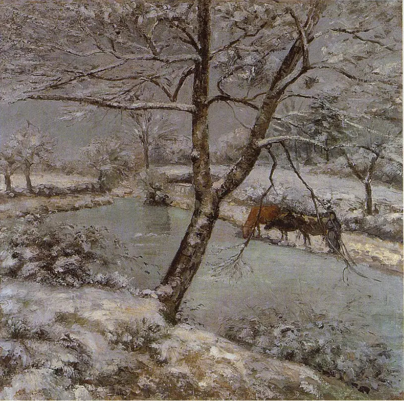 Reproduction du tableau « L'Étang de Montfoucault en hiver, effet de neige - Camille Pissarro » par Alpha Reproduction en peinture à l’huile