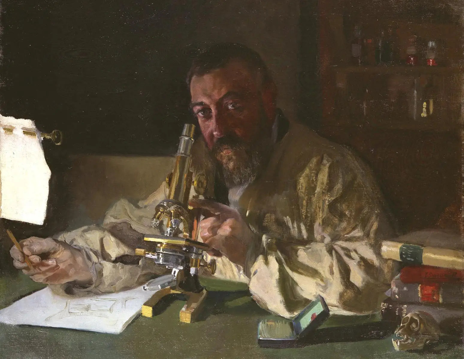 Reproduction du tableau « Portrait du Dr Simarro au microscope - Joaquín Sorolla » par Alpha Reproduction en peinture à l’huile