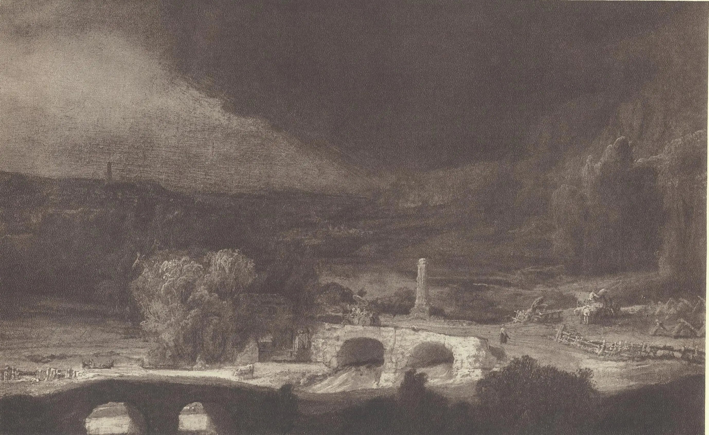 Reproduction du tableau « Paysage avec deux ponts - Rembrandt » par Alpha Reproduction en peinture à l’huile