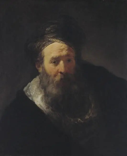 Reproduction du tableau « Vieil homme avec barbe et turban - Rembrandt » par Alpha Reproduction en peinture à l’huile