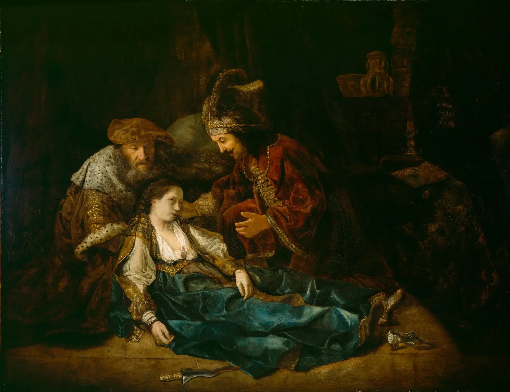 Reproduction du tableau « La mort de Lucrèce - Rembrandt » par Alpha Reproduction en peinture à l’huile
