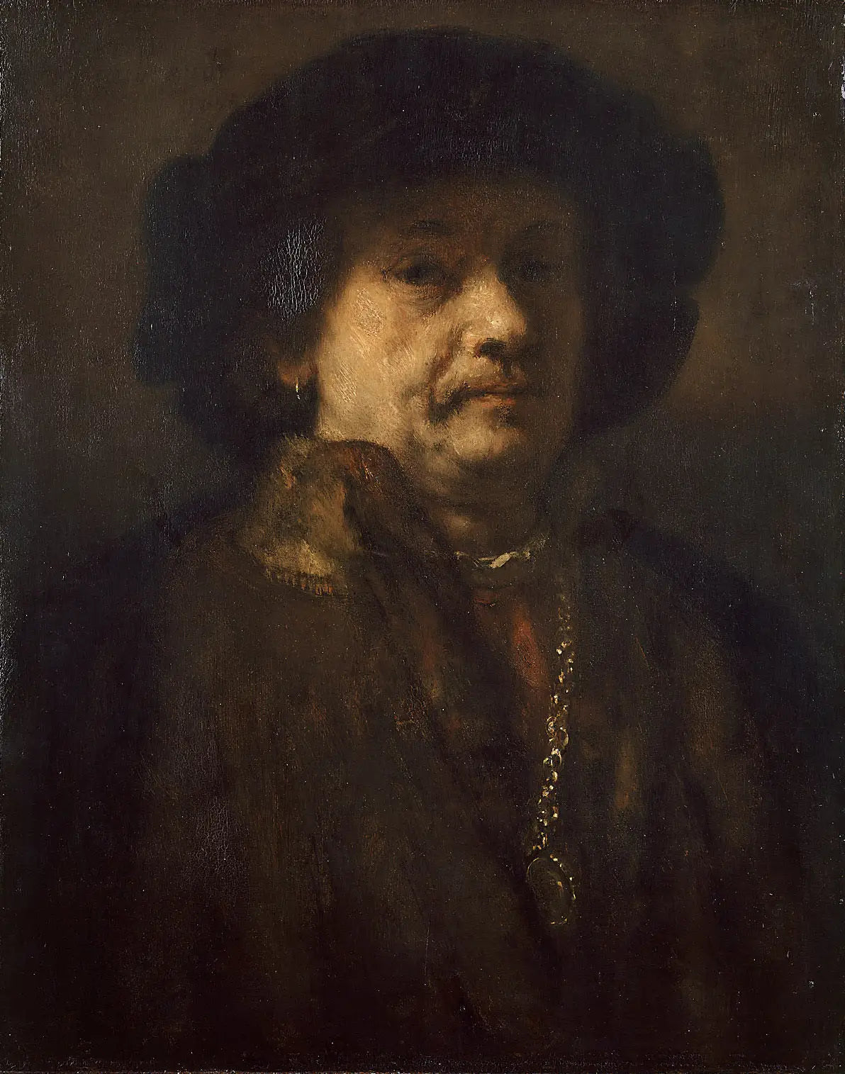 Reproduction du tableau « Autoportrait au béret noir et à la chaîne d'or - Rembrandt » par Alpha Reproduction en peinture à l’huile