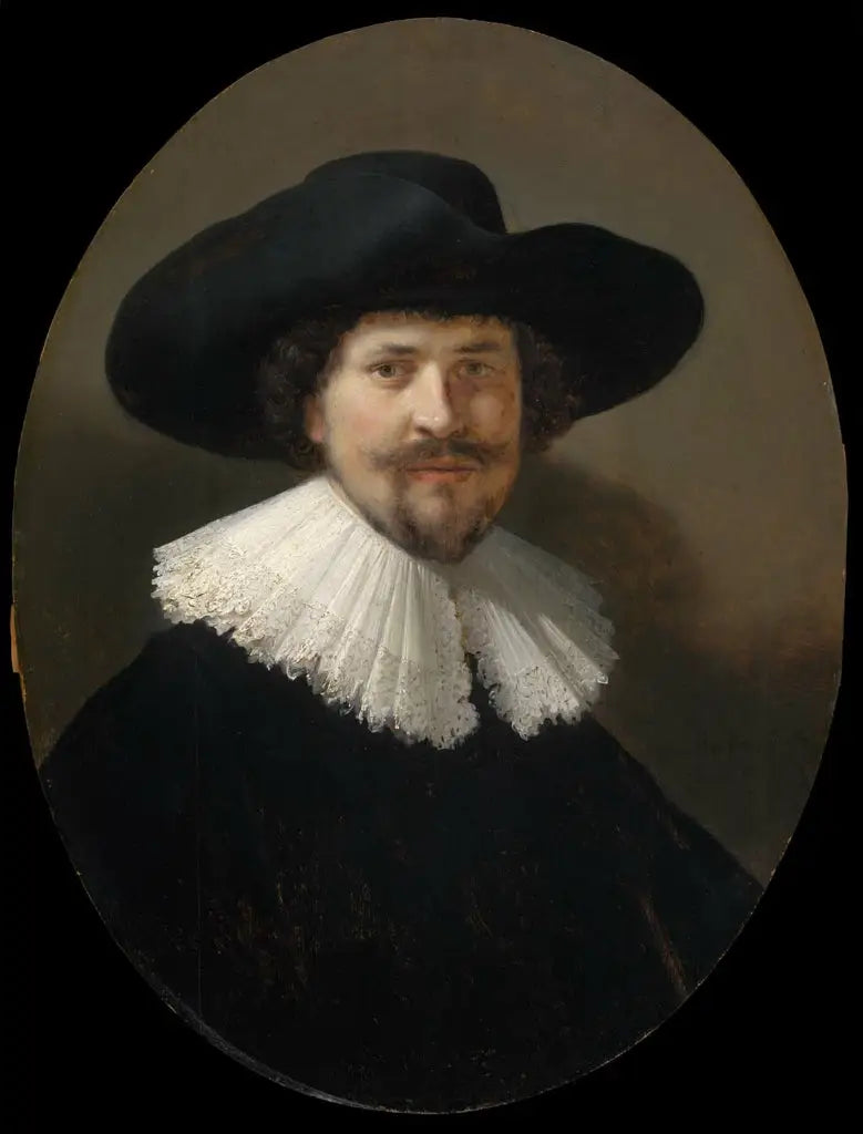 Reproduction du tableau « Portrait d'un homme portant un chapeau noir - Rembrandt » par Alpha Reproduction en peinture à l’huile