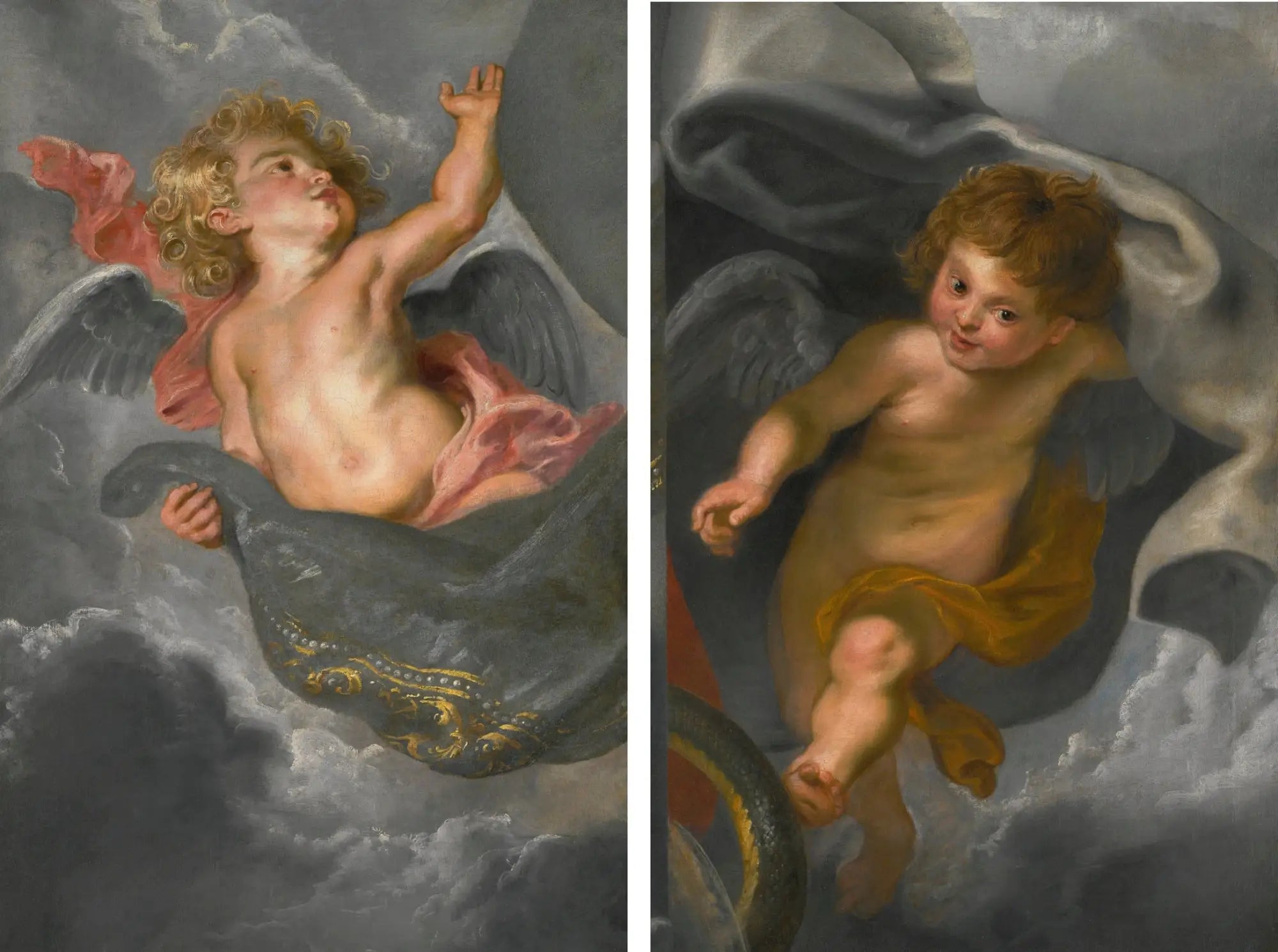 Deux chérubins tenant des draperies - Peter Paul Rubens - Alpha Reproduction
