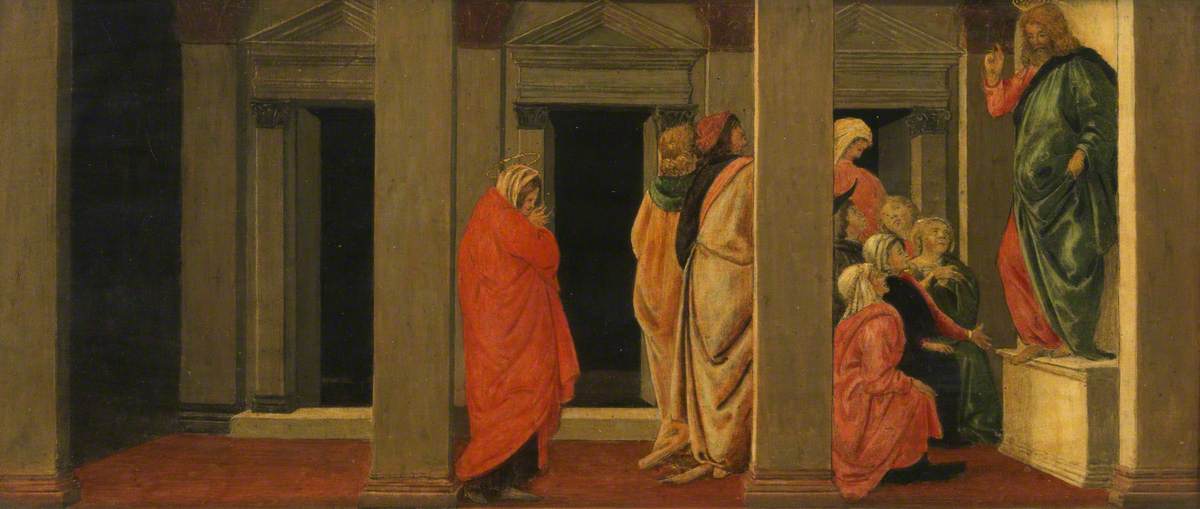 Kristus, der underviser (predella, panel et) - Sandro Botticelli