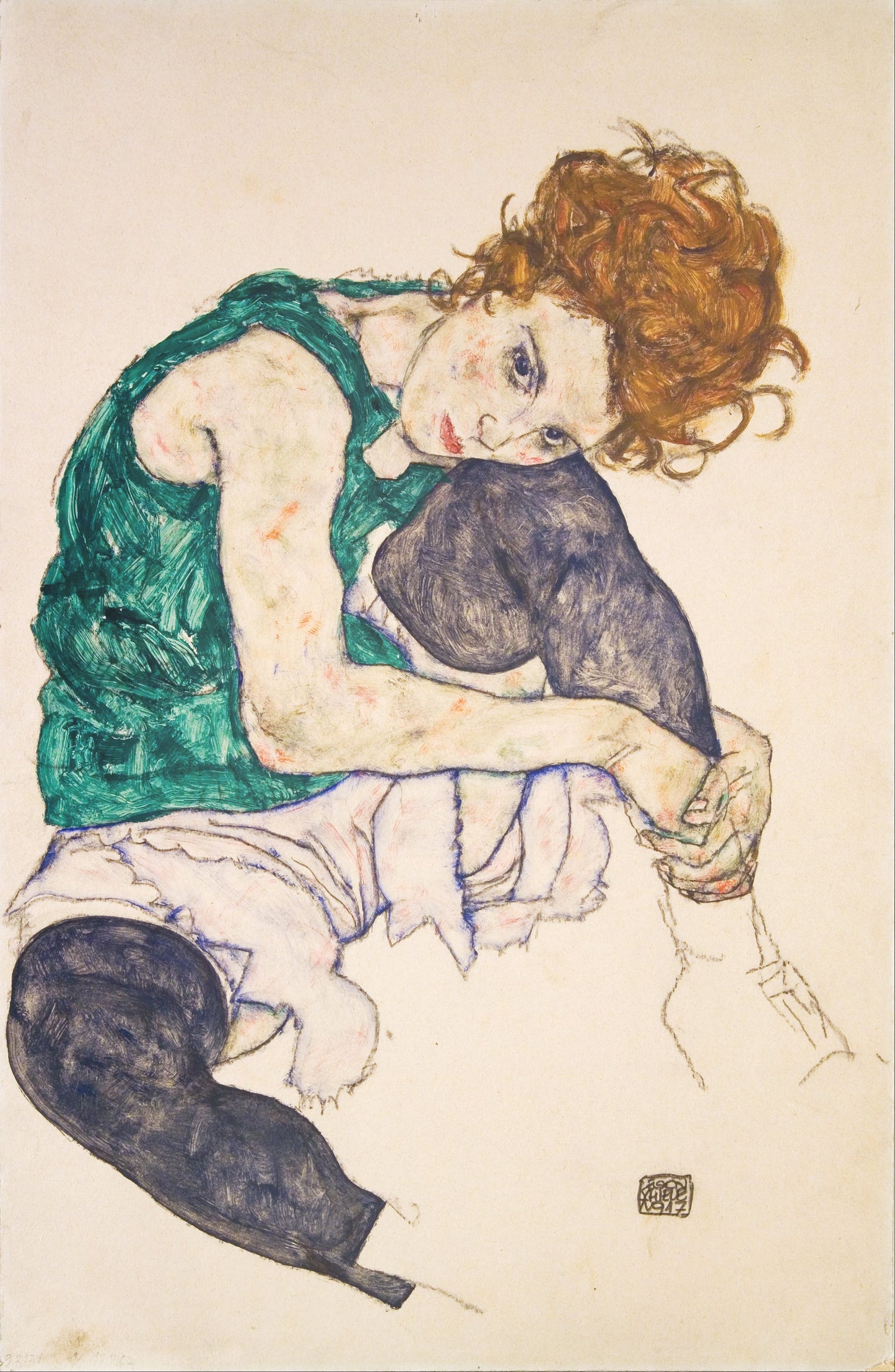 ✨ Siddende kvinde med trukne ben (Adele Herms) - Egon Schiele