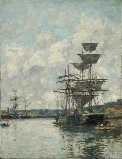 Både i Havnen - Eugène Boudin