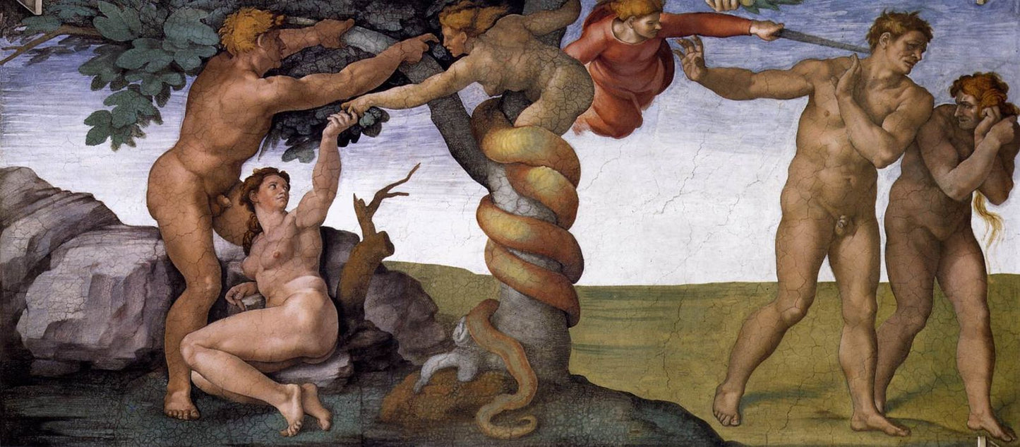 Den oprindelige synd og udvisningen fra Paradis – Michelangelo (1508–1512)