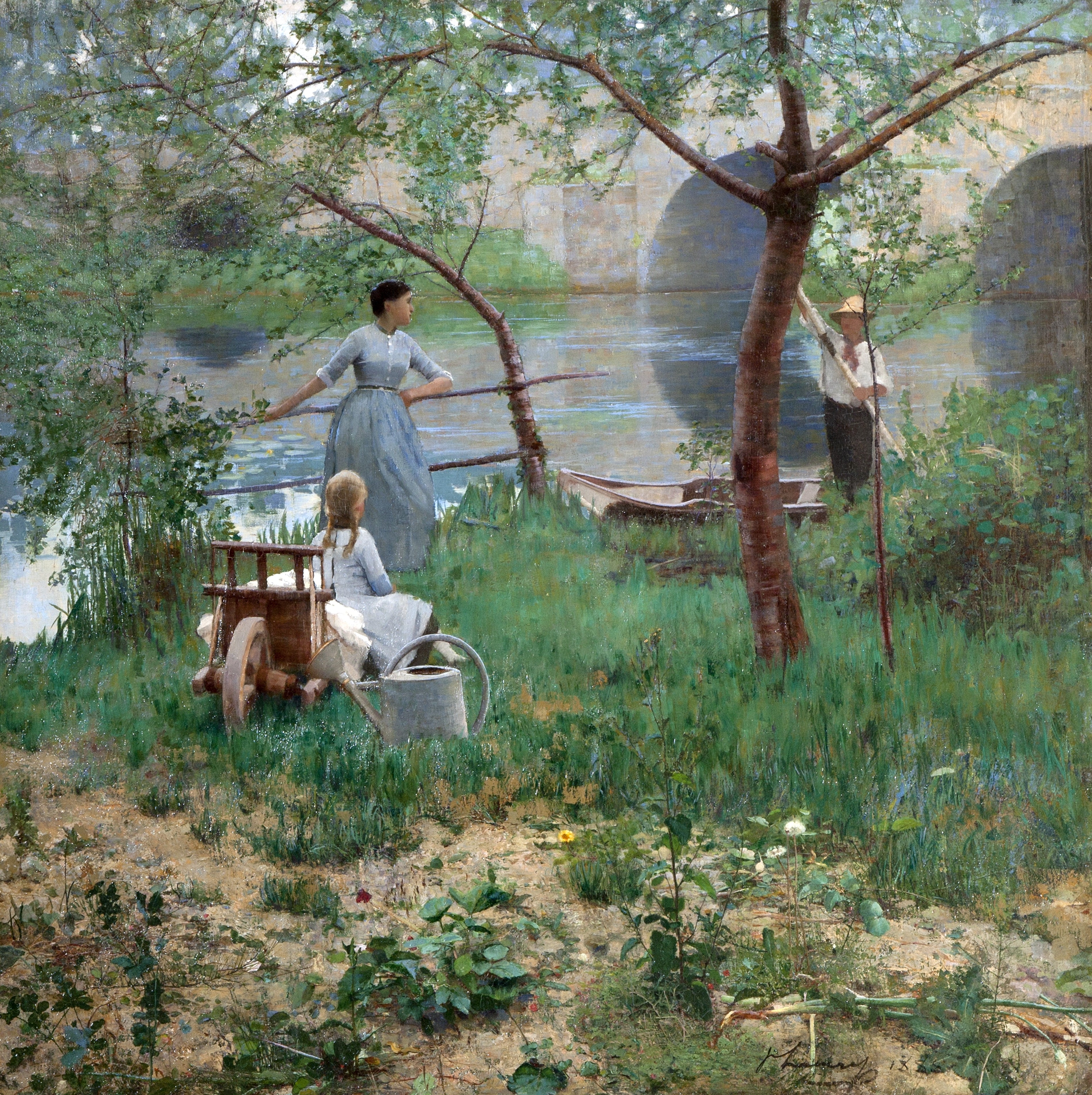 Sous le cerisier (anciennement intitulé « Sur le Loing, une conversation d'après-midi ») - John Lavery