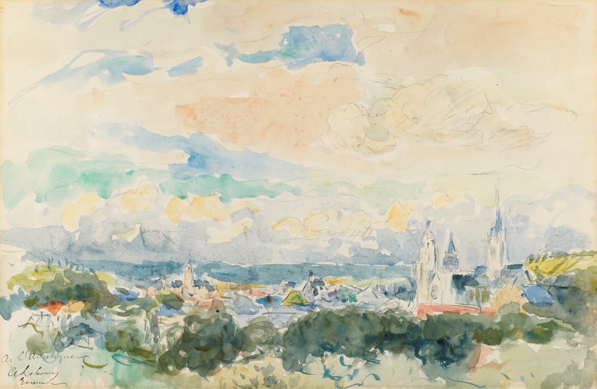 Croquis d'un village - Albert Lebourg