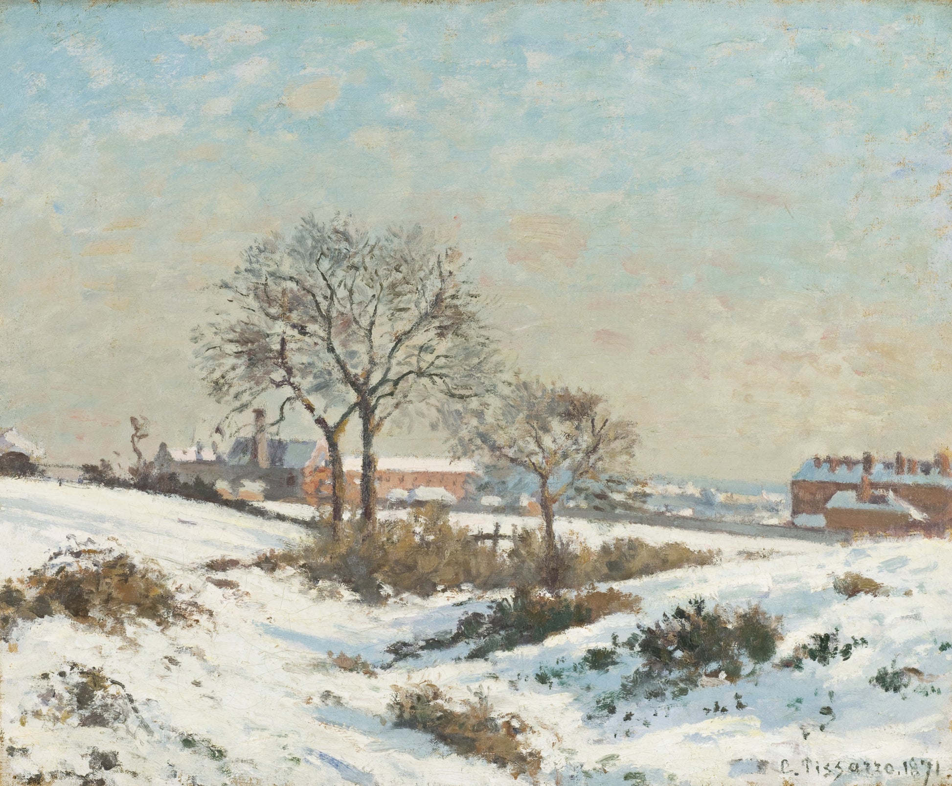 Reproduction du tableau « Paysage enneigé à South Norwood - Camille Pissarro » par Alpha Reproduction en peinture à l’huile