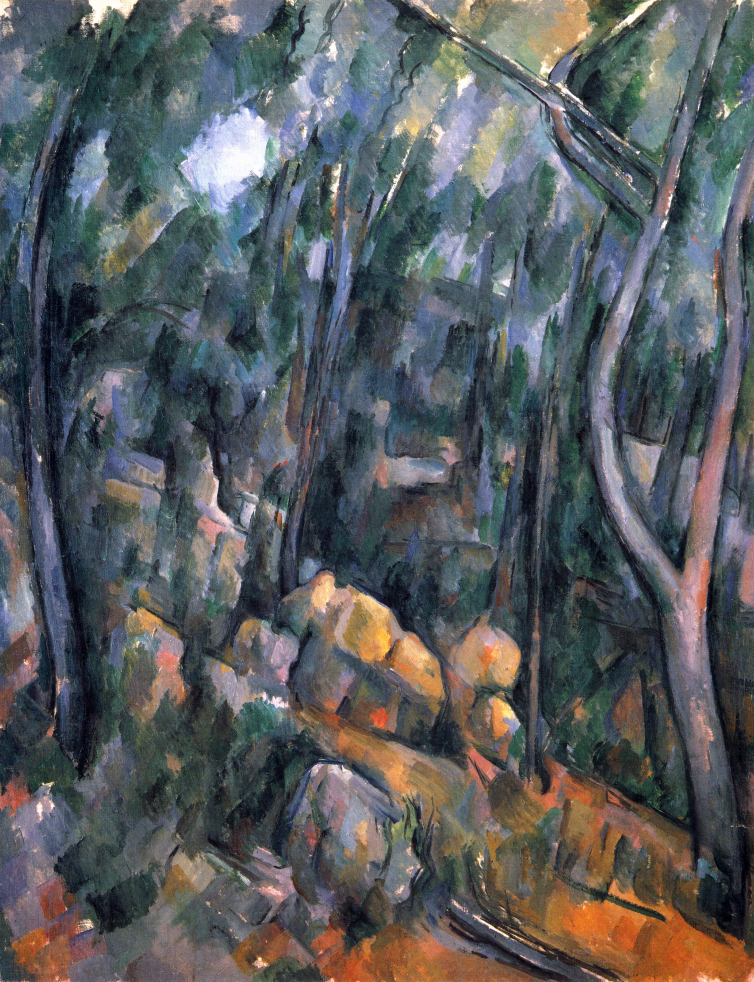 Reproduction du tableau « Sous-bois devant les grottes au-dessus du Château Noir - Paul Cézanne » par Alpha Reproduction en peinture à l’huile