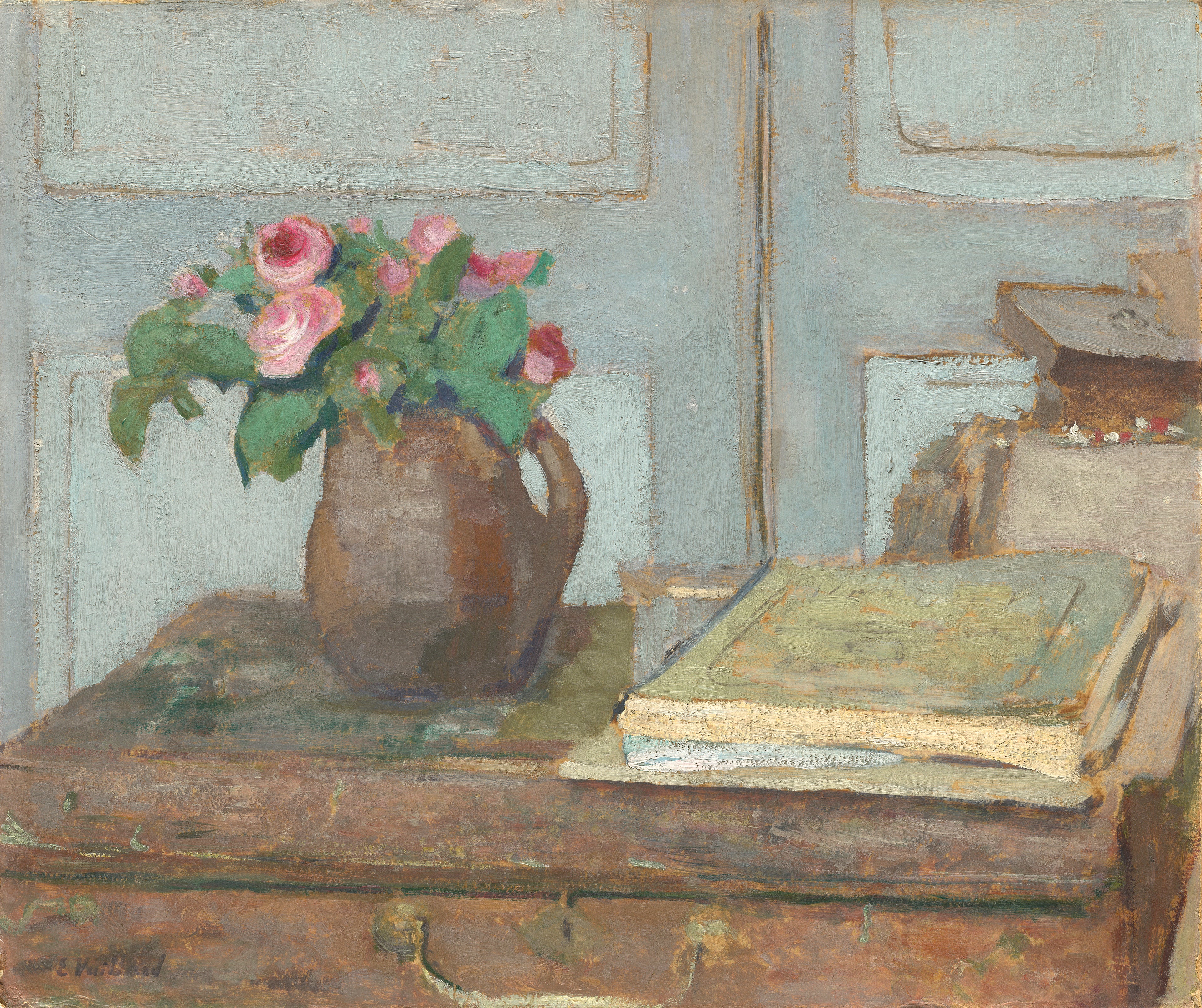 La boîte de peinture de l'artiste et les roses en mousse - Édouard Vuillard