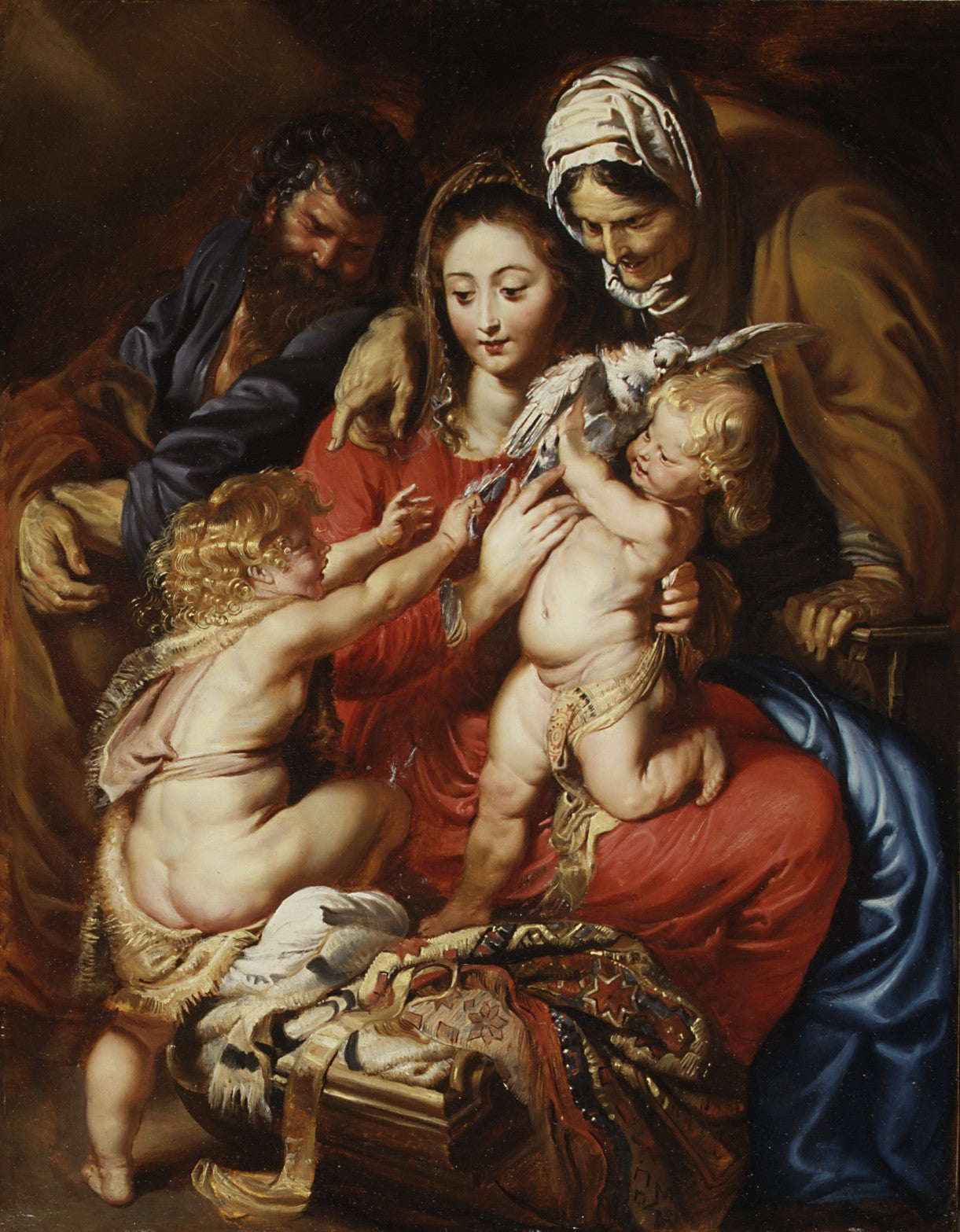 Den hellige familie med hellige Elisabeth, hellige Johannes og en due - Peter Paul Rubens